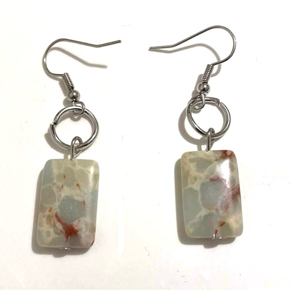 Rectilinear Shoushan Stone Agalmatolite Pagodite Marbled Geometric O-Ring Dangle - Picture 7 of 10